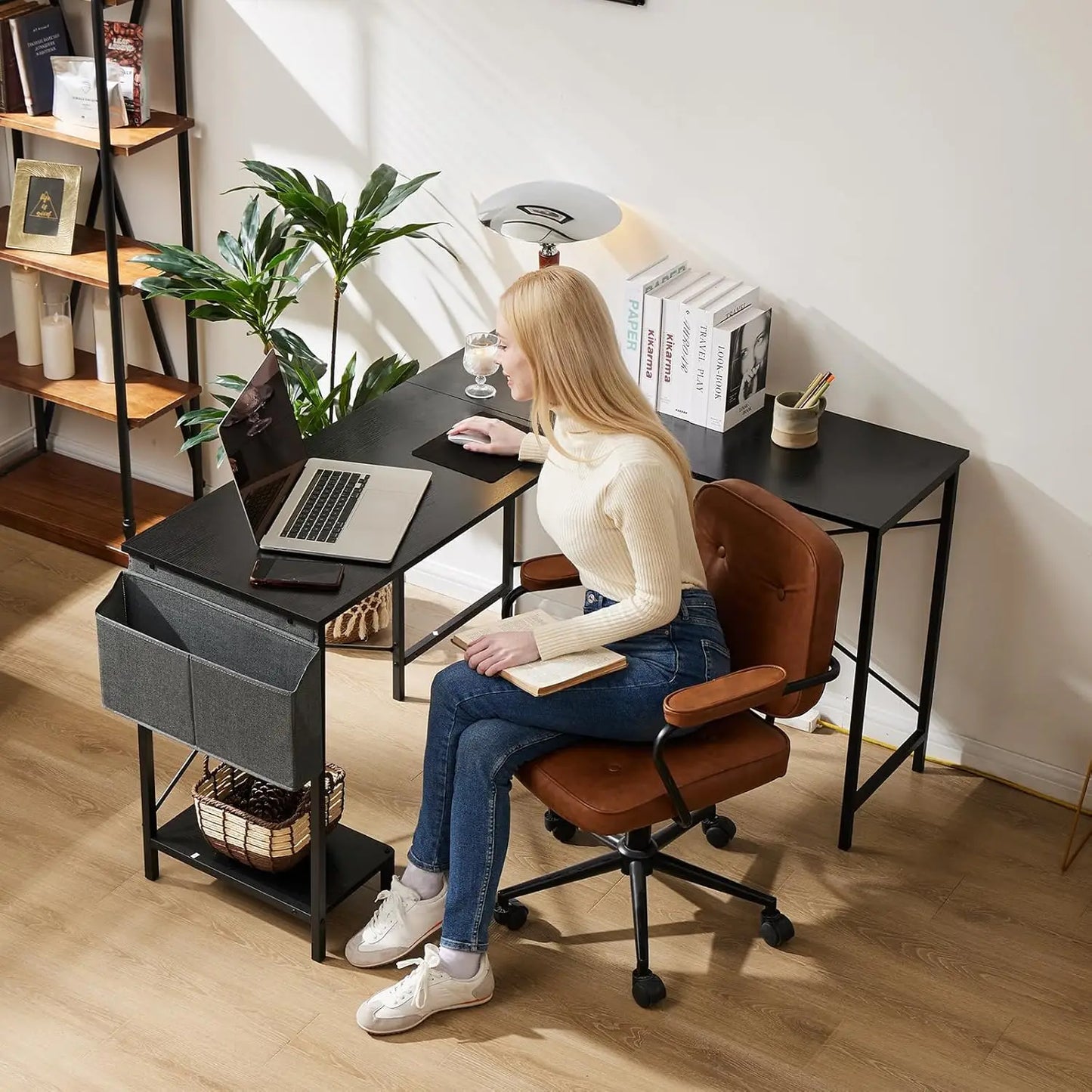 L Shaped Desk. 50-Inch Computer Desk. Corner Gaming Desk. CPU Stand. Home Office. Black.