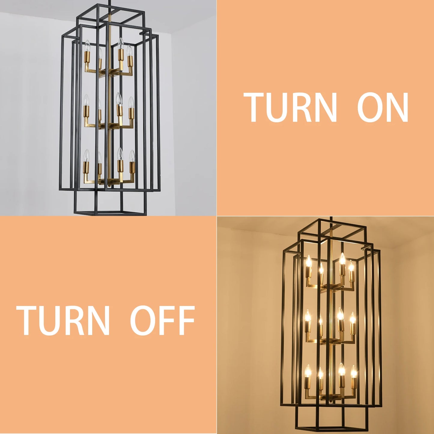 12-light Tiered Linear Chandeliers Classic American Lantern Industrial Farmhouse Pendant Light for Dining Room Kitchen Island