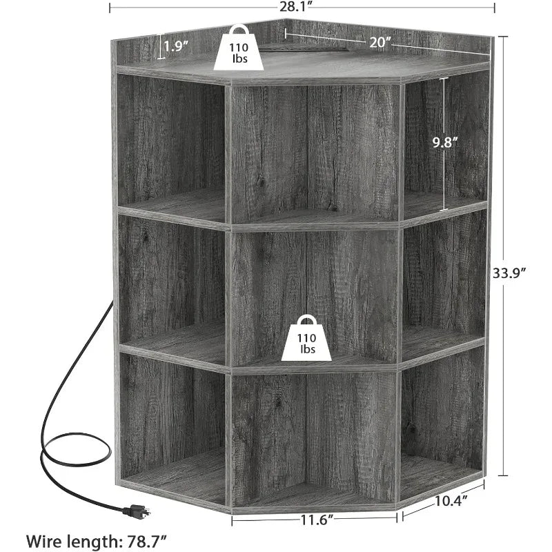 Corner Storage with USB Ports and Outlets for Small Space