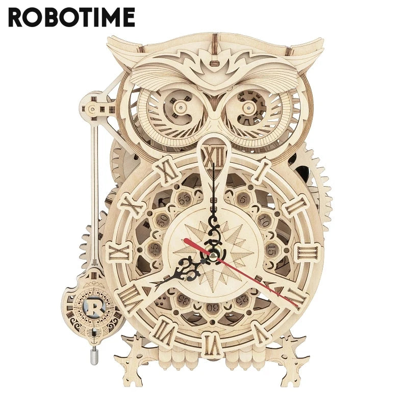 Robotime Rokr 161pcs Creative DIY 3D Owl Clock Wooden Model