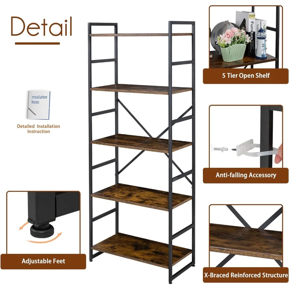 Crack Shelves on Wall 2 Pieces 5 Tiers Bookshelf