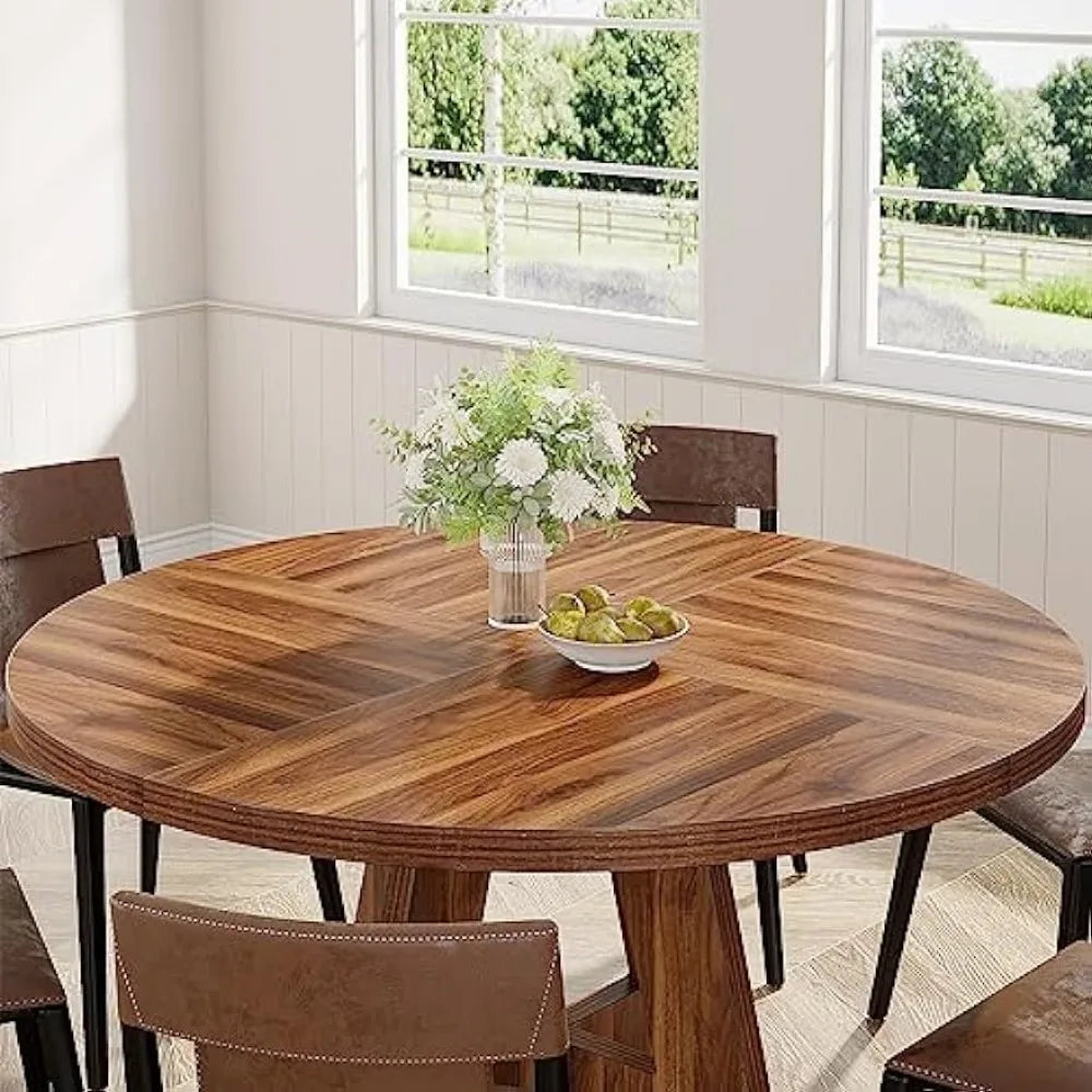 Tribesigns Round Dining Table for 4, 47 Inch Farmhouse Kitchen Table for Dining