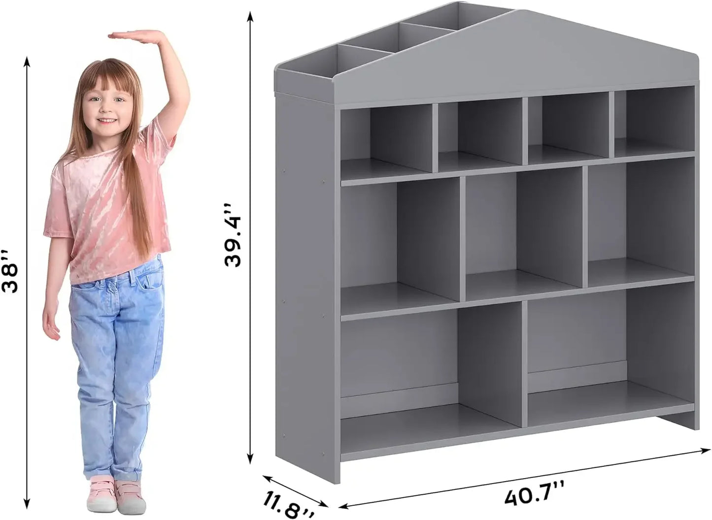 Toy Storage Organizer 9-Cubby Kids Bookshelf 40.7in Width