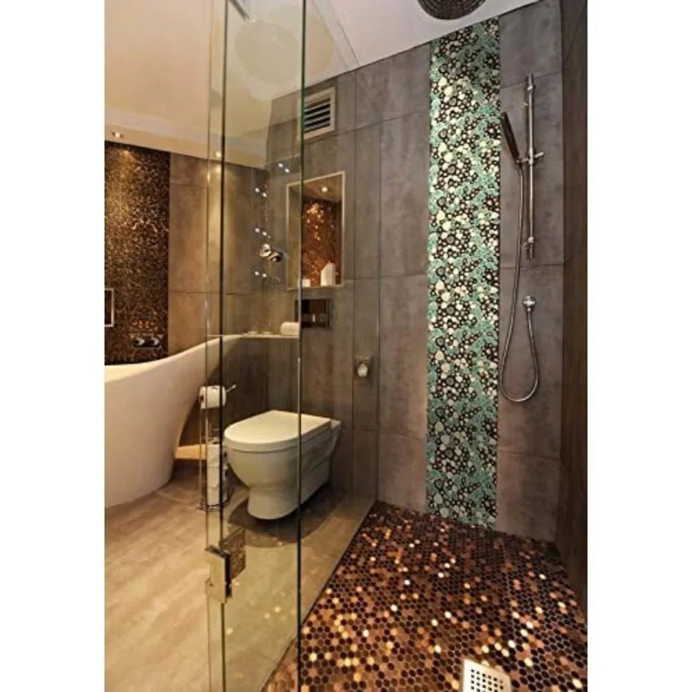 11 Sheets Glazed Porcelain Pebble Tiles Bathroom Wall