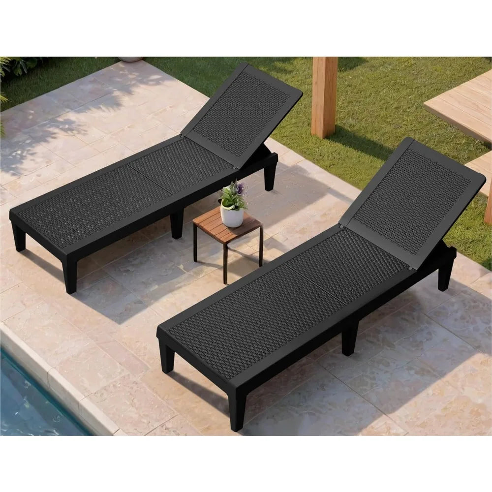 Outdoor Chaise Lounge Chairs Set of 2 with 5-Position Adjustable Backrest, Waterproof PE Sun Loungers