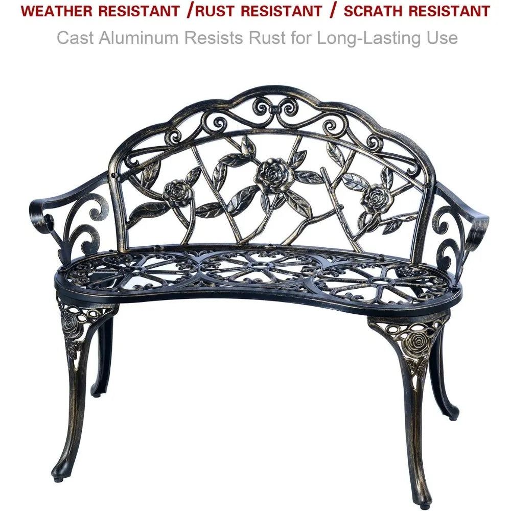 Patio Double Seat, Anti-Rust Cast Aluminum Patio Garden Bench