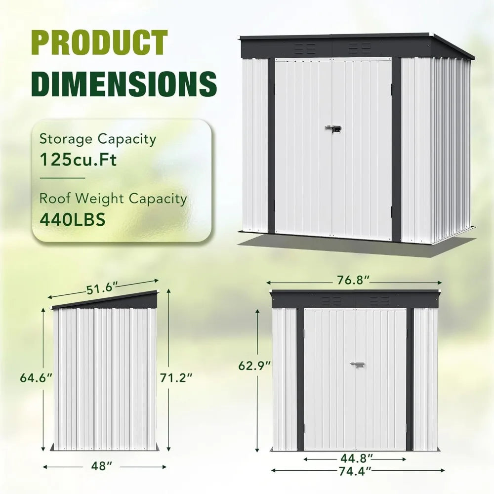 Outdoor Storage Shed All Weather 6FTx4FT Metal Garden Shed with Lockable Double Doors