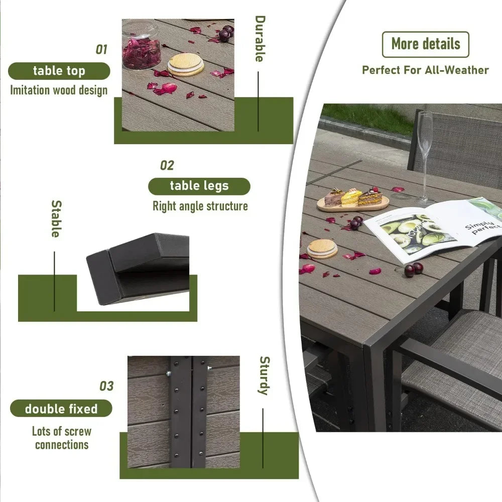 7 Piece Terrace Dining Outdoor Furniture Set with Weatherproof Table and 6 Stackable Chairs for Garden