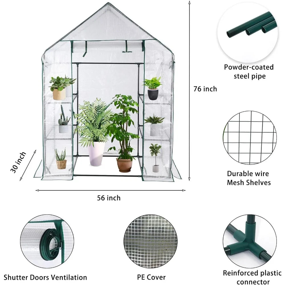 Portable Walk-in Green House for Outdoors with Roll-up Zipper Door, Anchors, and UV-Resistant Cover