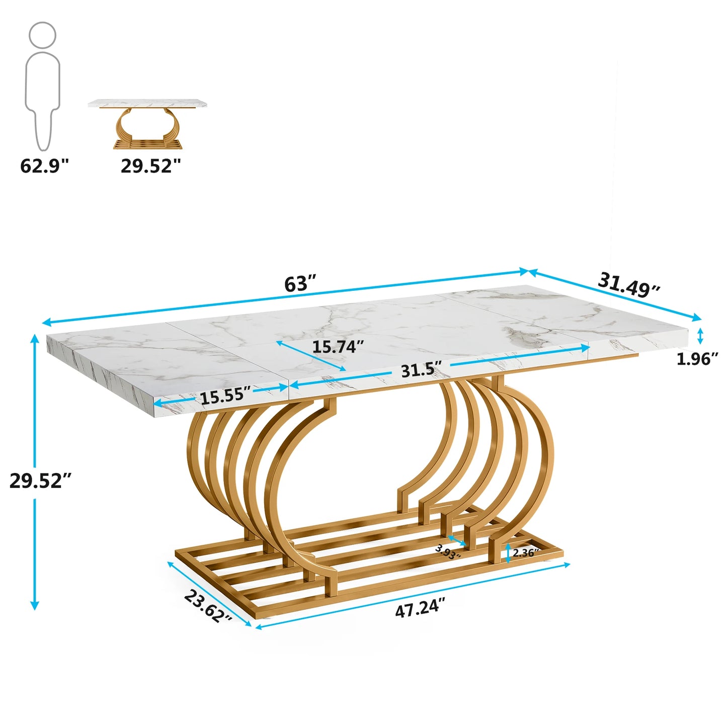 Tribesigns 63" Dining Table, Faux Marble Dining Room Table for 6 People