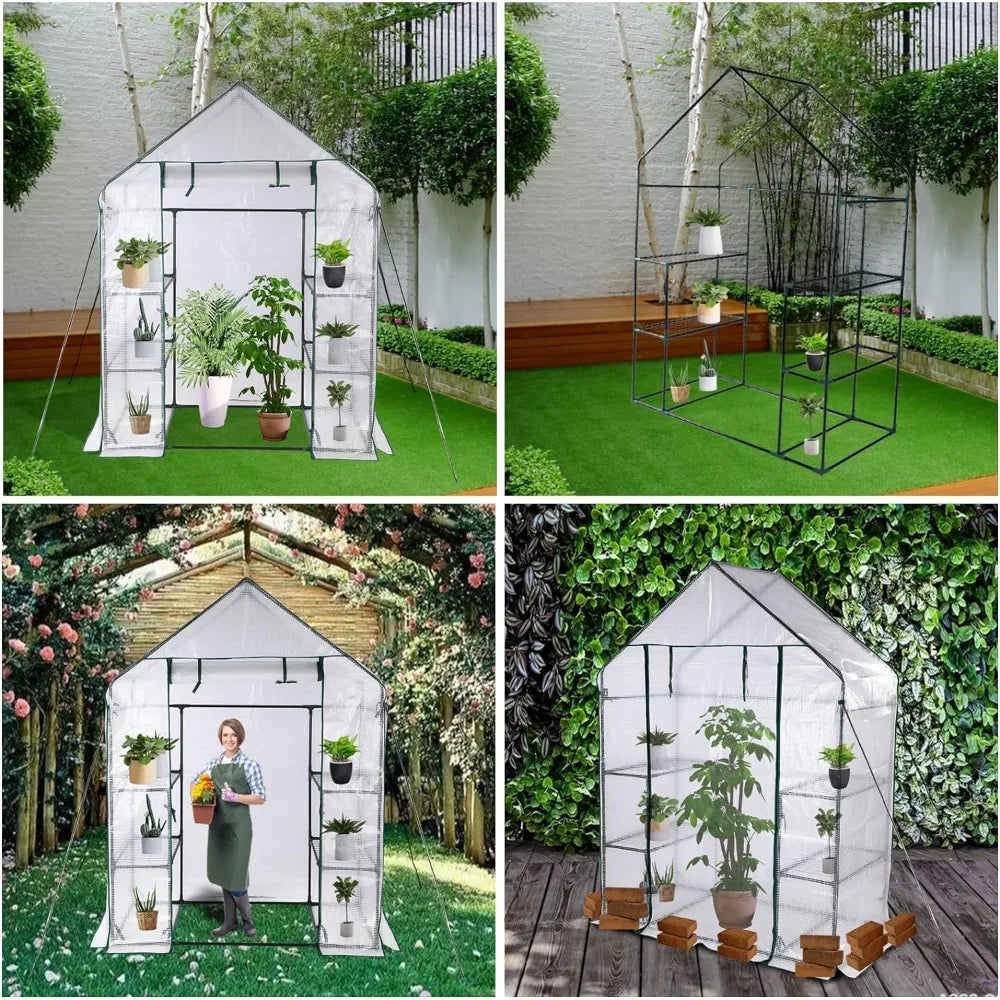 Portable Walk-in Green House for Outdoors with Roll-up Zipper Door, Anchors, and UV-Resistant Cover