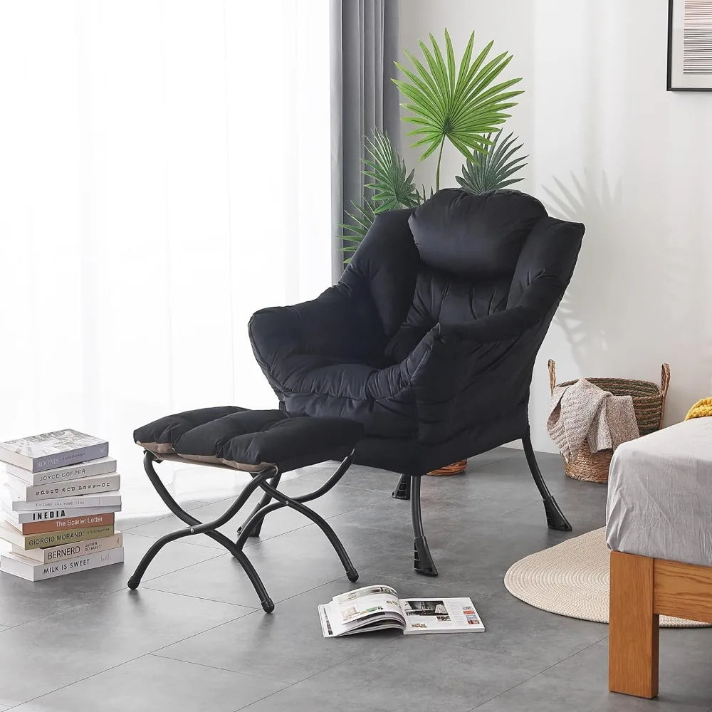 Modern Upholstered Accent Chair with Ottoman and Armrests