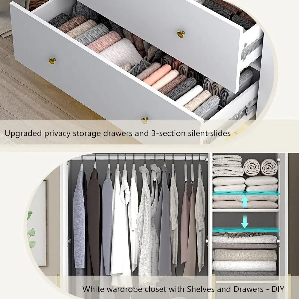 3 Door Wardrobe Closet with Mirror & LED Lights