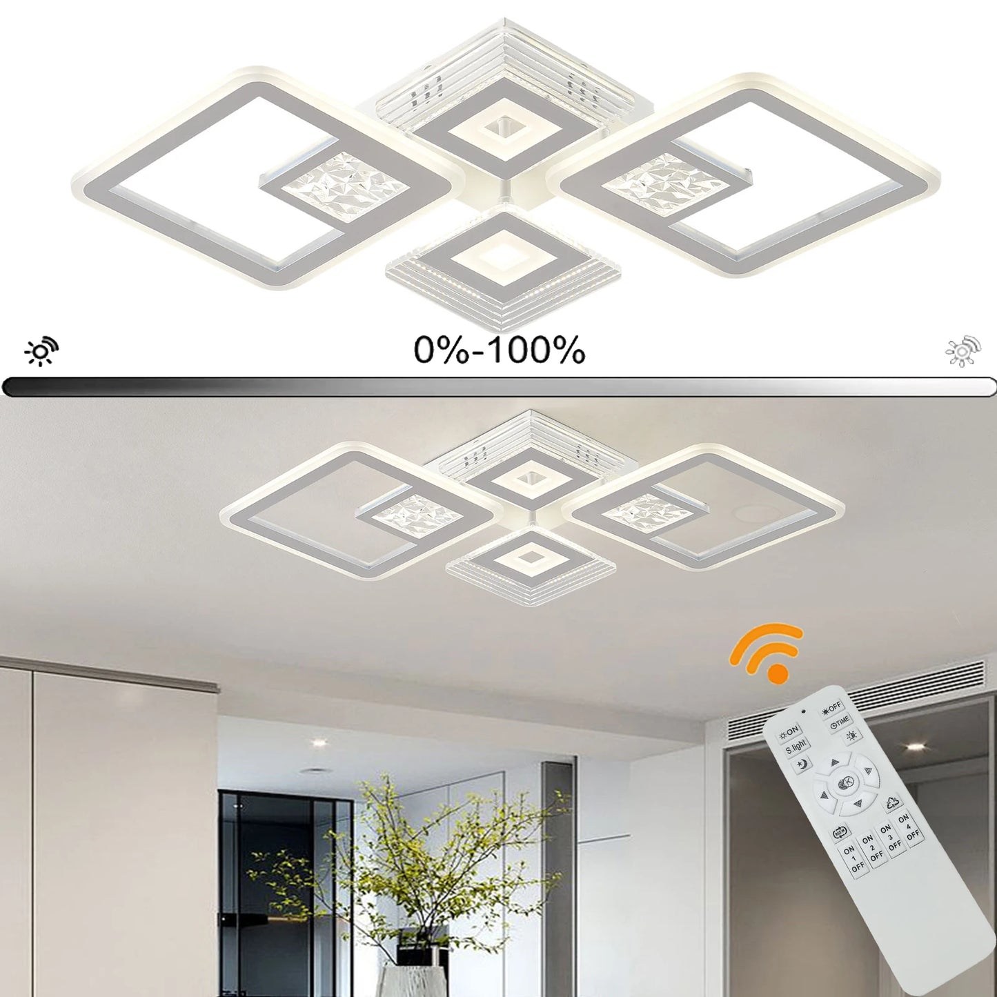 48W Modern LED Ceiling Light Adjustable Light Fixtures Ceiling Mount LED Chandelier with Remote for Kitchen Bedroom