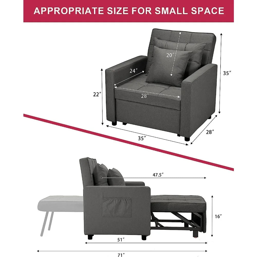 Sofa Chair for Living Room, 3 in 1, Convertible Chair Sleeper Bed