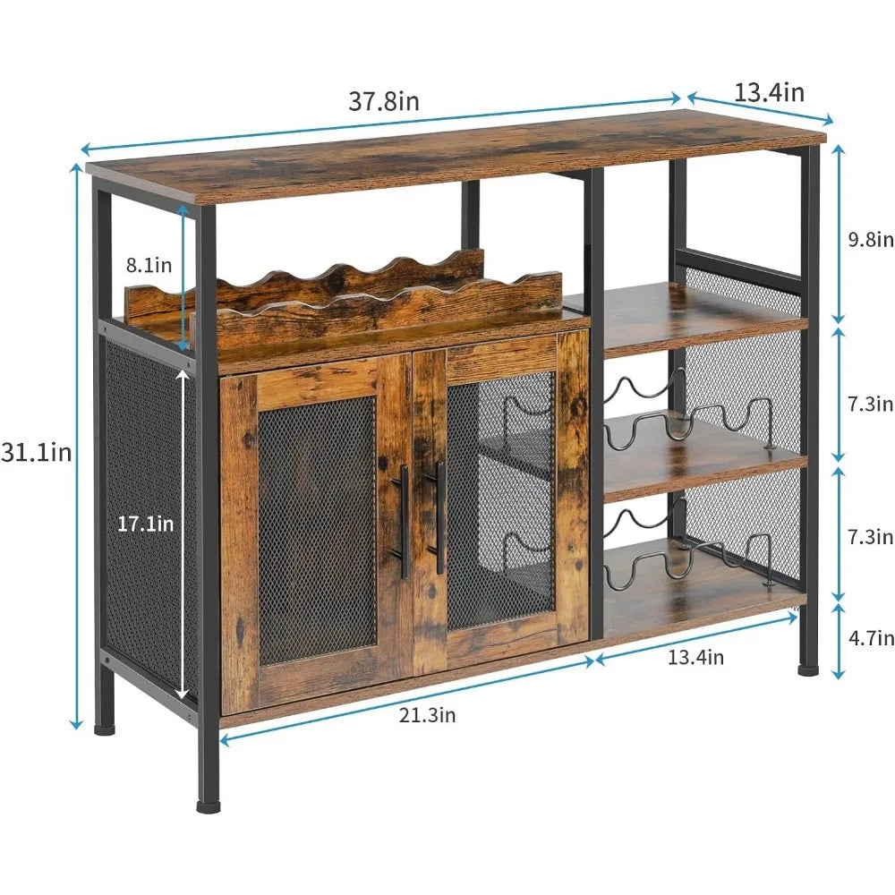 Wine Bar Cabinet with Glass Holder and Mesh Door