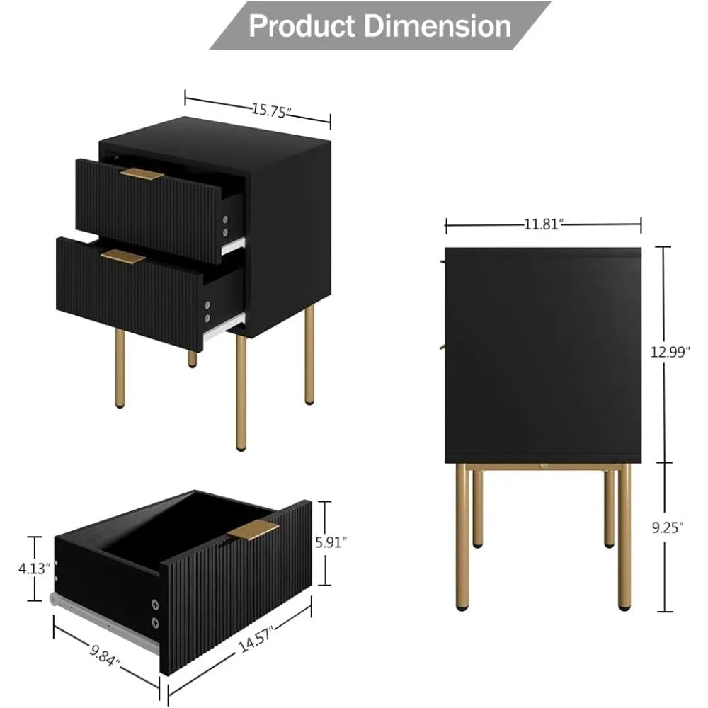 Nightstand, 2 Drawer Dresser for Bedroom