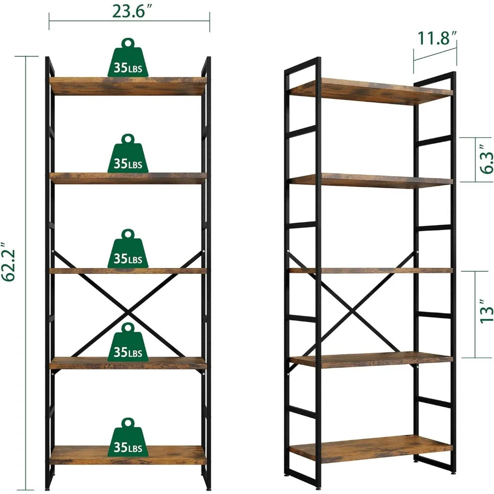 Crack Shelves on Wall 2 Pieces 5 Tiers Bookshelf