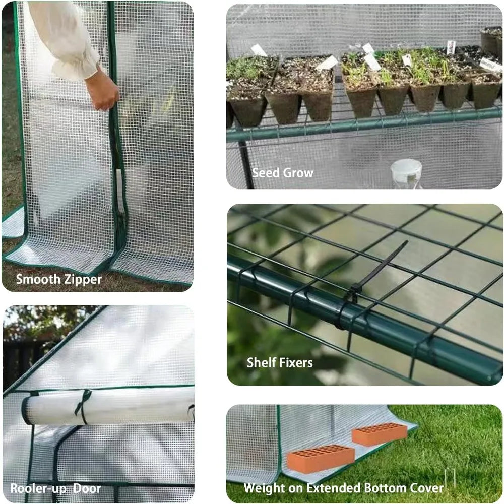 Portable Walk-in Green House for Outdoors with Roll-up Zipper Door, Anchors, and UV-Resistant Cover