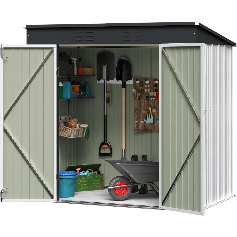 Outdoor Storage Shed All Weather 6FTx4FT Metal Garden Shed with Lockable Double Doors