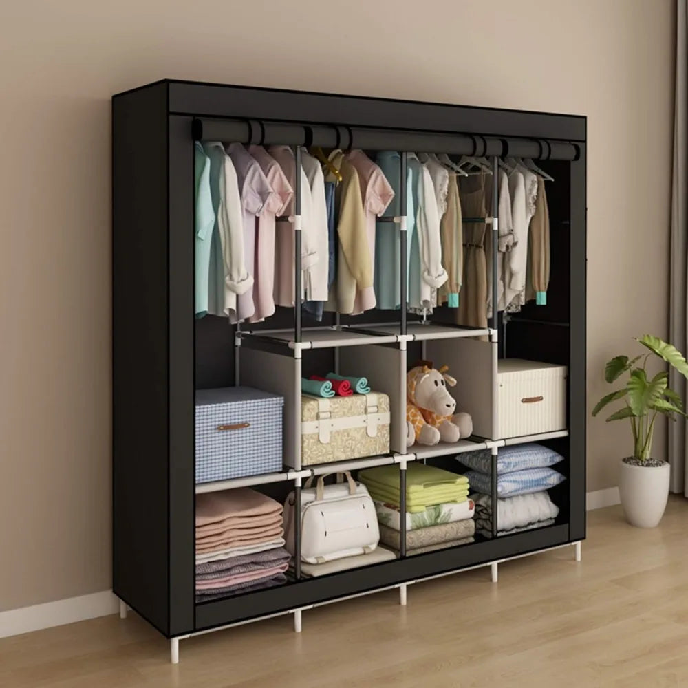 Portable Wardrobe, Shelves, Storage, Organizer with 4 Hanging Rail