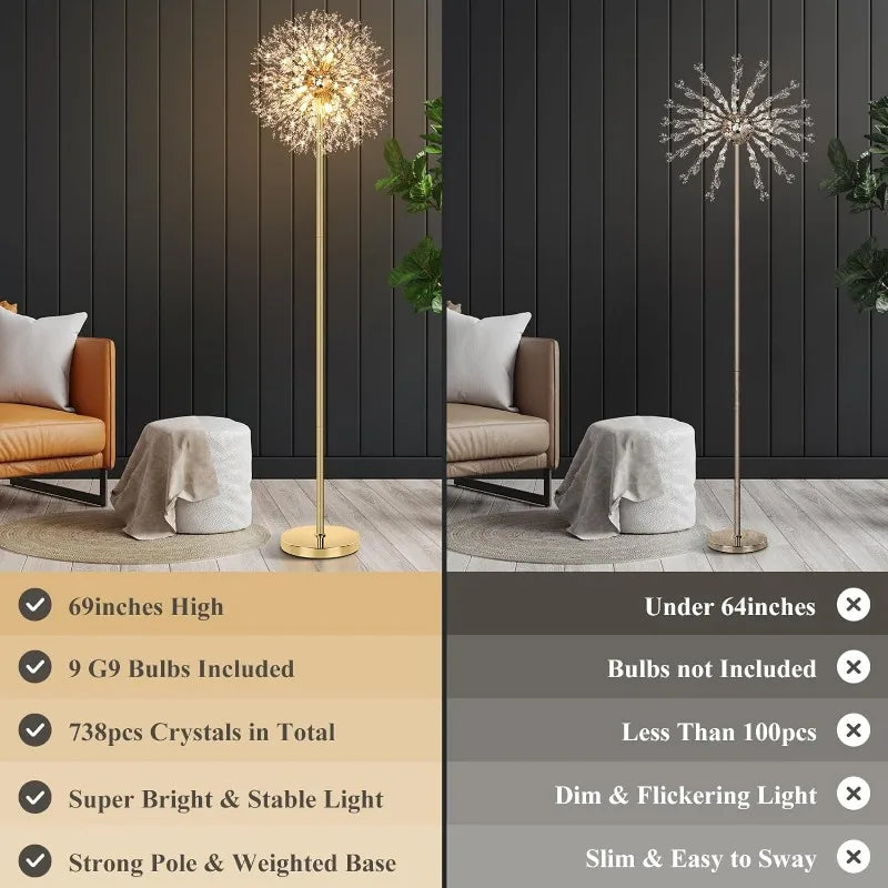 69in Crystal Floor Lamp for Living Room