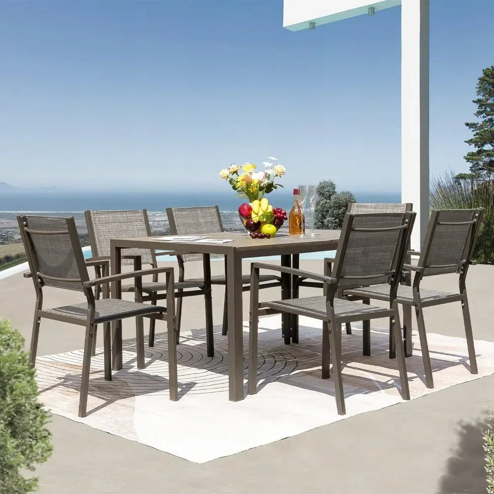 7 Piece Terrace Dining Outdoor Furniture Set with Weatherproof Table and 6 Stackable Chairs for Garden