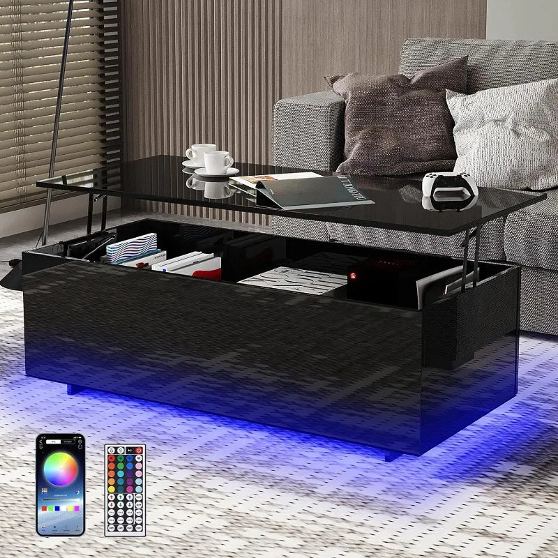 LED Coffee Table for Living Room, High Gloss with Led Lights