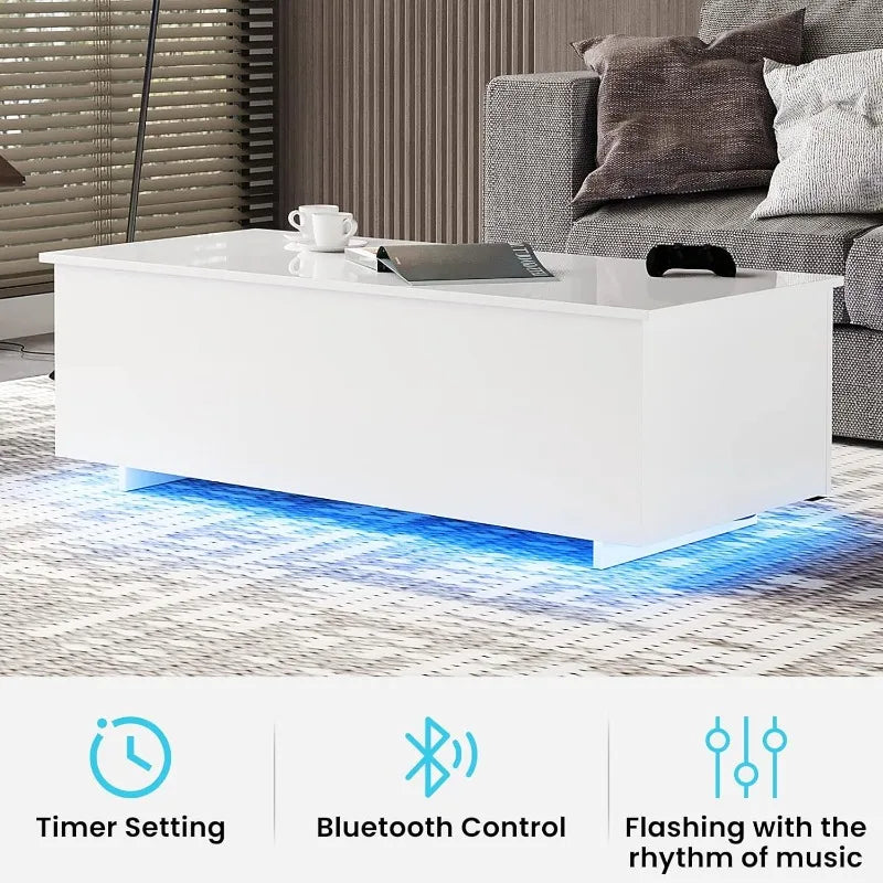 LED Coffee Table for Living Room, High Gloss with Led Lights