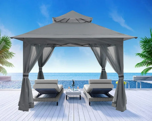 Pop Up Gazebo 13x13 - Outdoor Canopy with Mosquito Netting