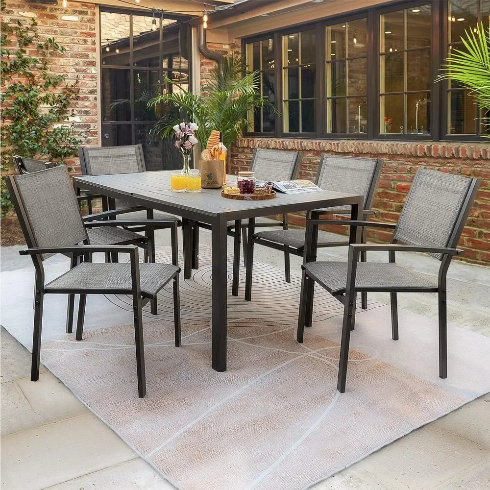 7 Piece Terrace Dining Outdoor Furniture Set with Weatherproof Table and 6 Stackable Chairs for Garden