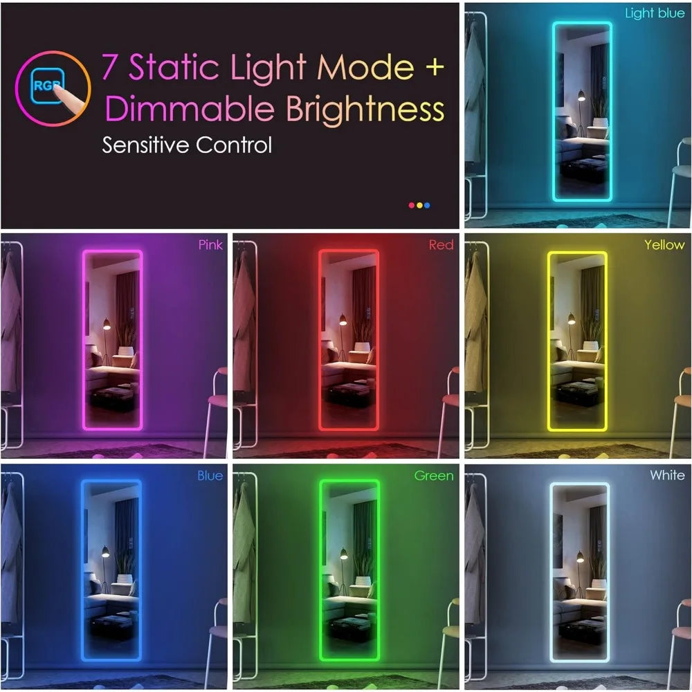 RGB Full Body Mirror Mirrors Full Length Mirror With LED Lights 7" X 16" Freight Free Living Room Furniture Home