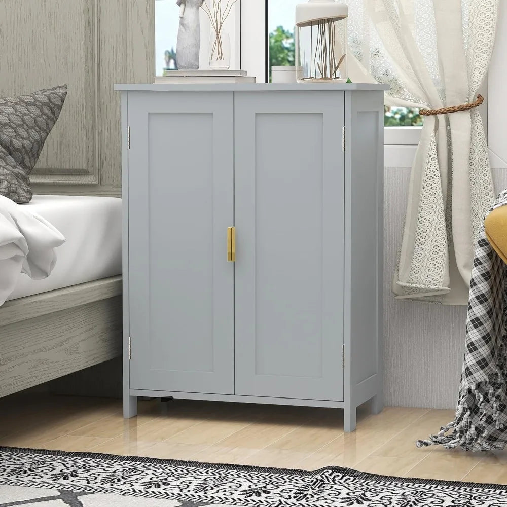 Grey Bathroom Storage Cabinet Freestanding with 2 Doors