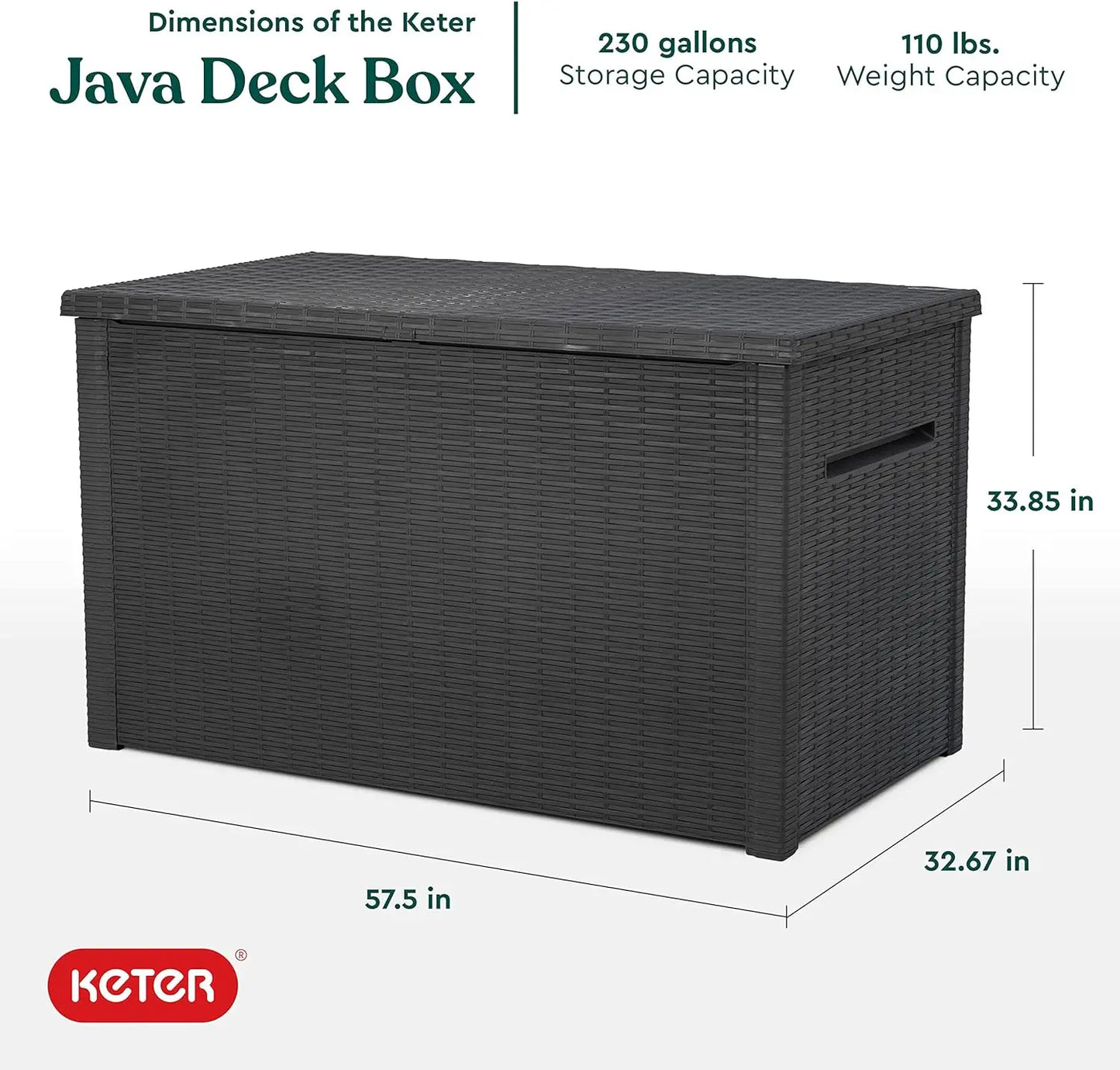 Keter Java XXL 230 Gallon Resin Rattan Large Outdoor Storage Deck Box