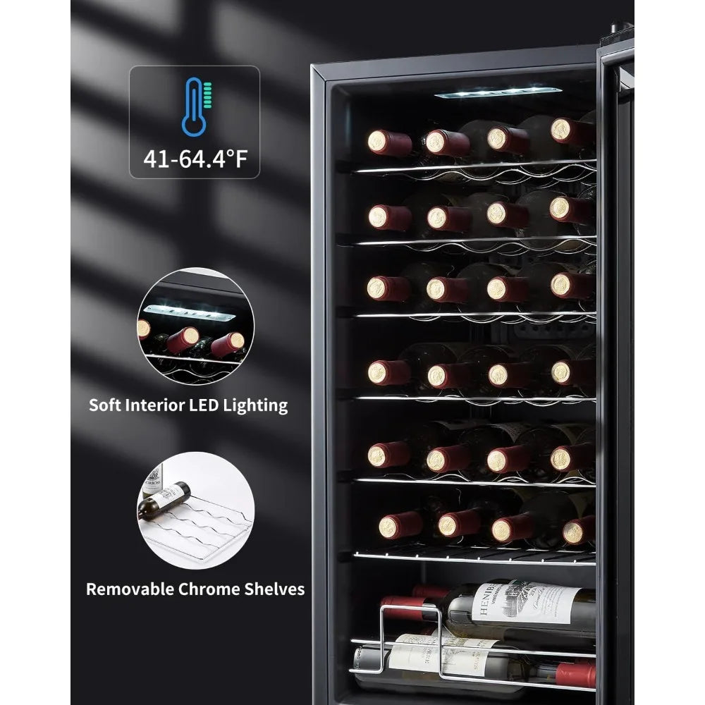 Wine Cooler Refrigerator, Mini with 41-64.4°F Digital Temperature Control, Glass Door