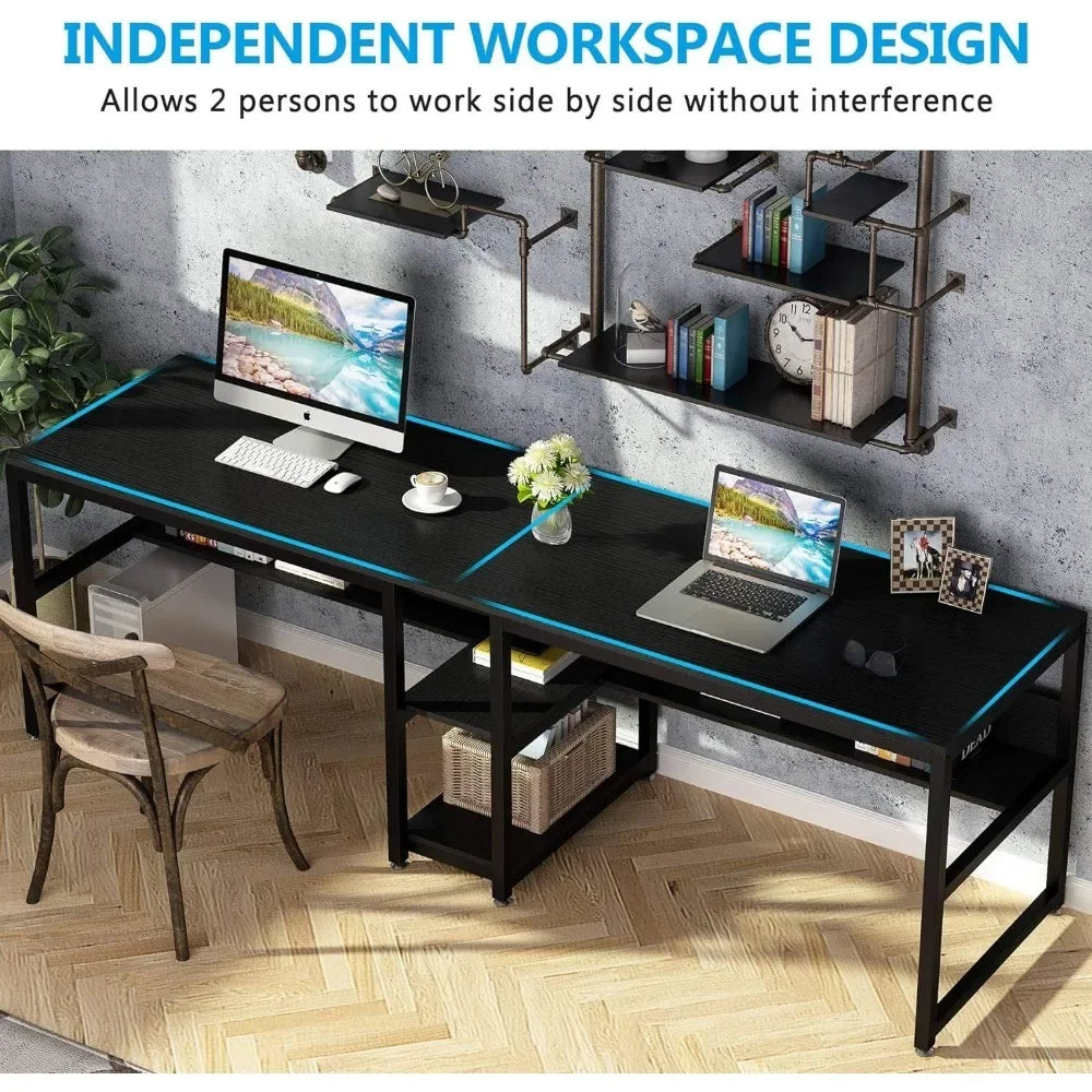 78.7" Two Person Writing Desk with Bookshelf for Home Office