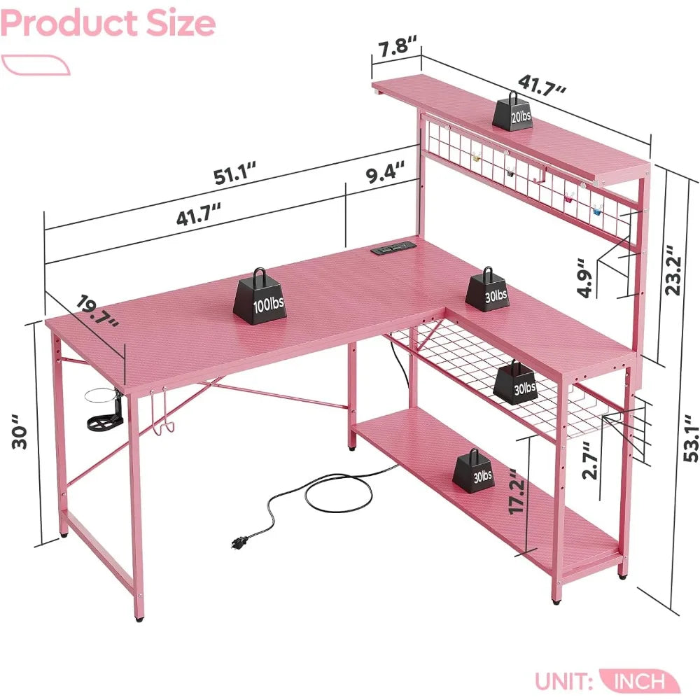 Shaped Gaming Desk Modern Writing Desk for Home Office