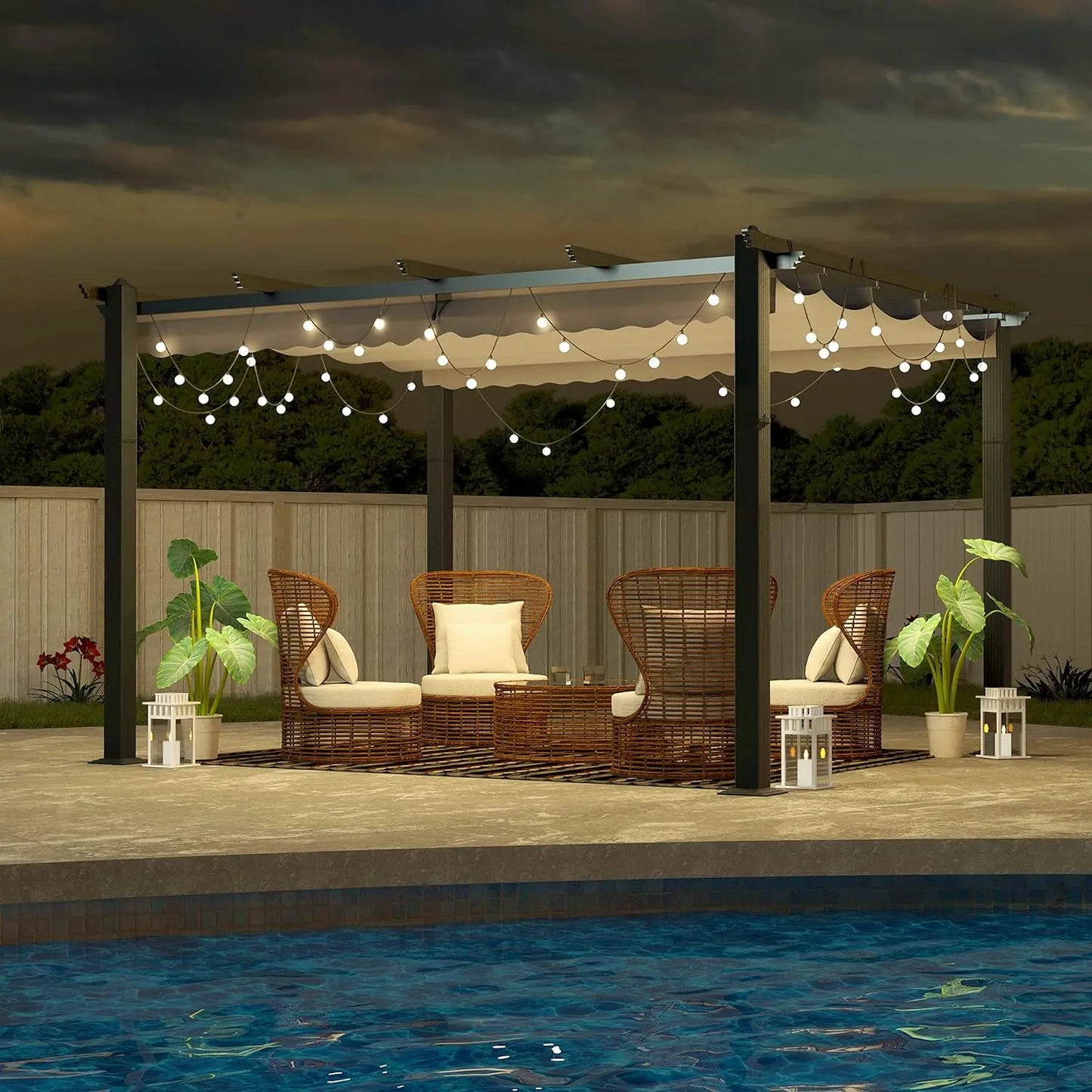 13x10ft, Aluminum Pergola w/Thicker Post & Upgraded Retractable Canopy, Metal Heavy-Duty Outdoor