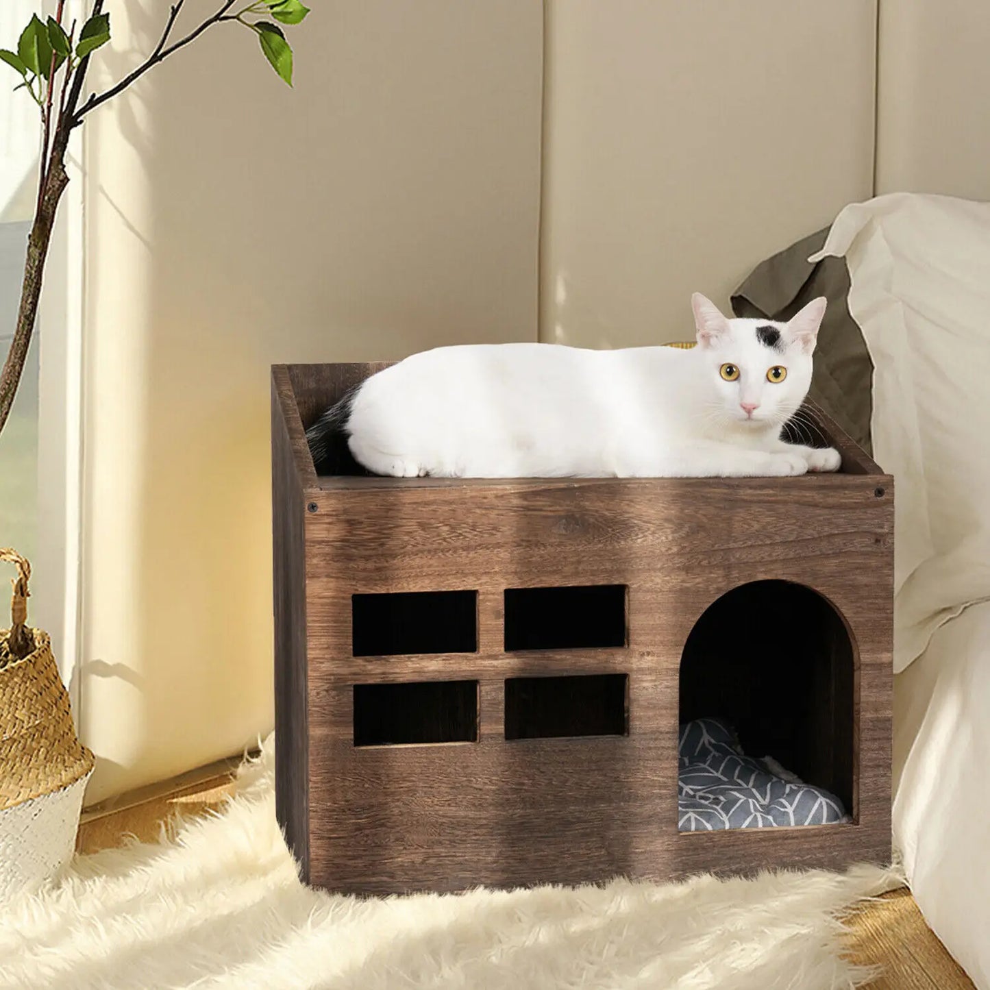 Solid Wooden Cat Litter Box for Indoor Cat