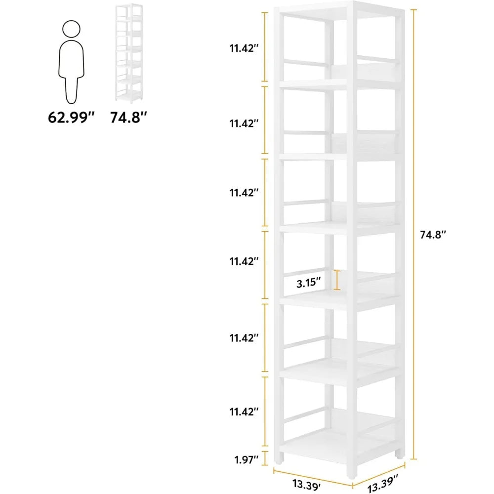 6-Tier Corner Shelf, Rustic Open Bookcase Square Shelf Tower for Living Room Bathroom