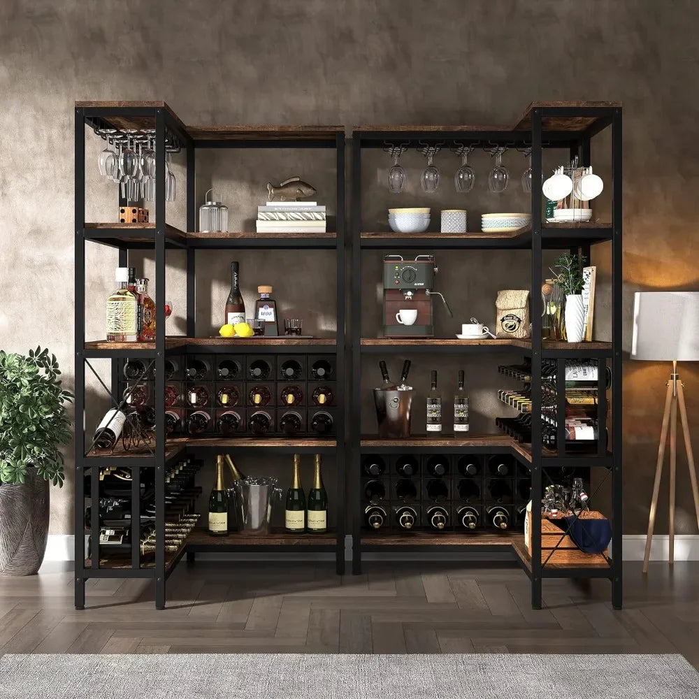 Large Corner Wine Rack, 5Tier L Shaped Industrial Floor Bar Cabinets