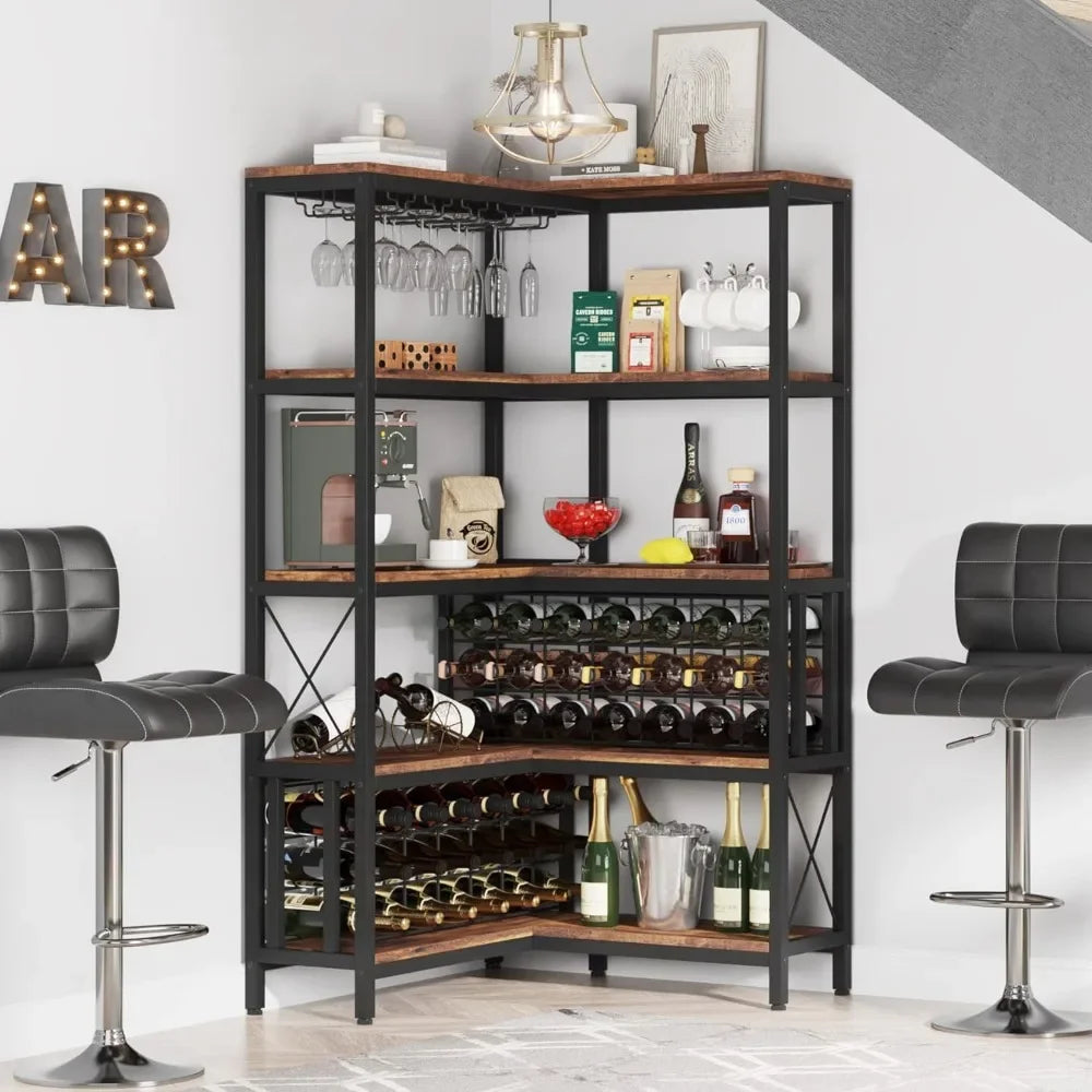 Large Corner Wine Rack, 5Tier L Shaped Industrial Floor Bar Cabinets