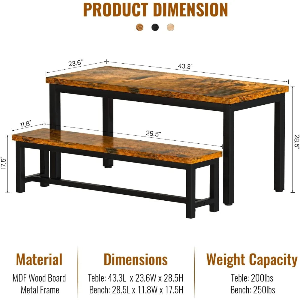 Dining Room Table Set, Kitchen Set with 2 Benches