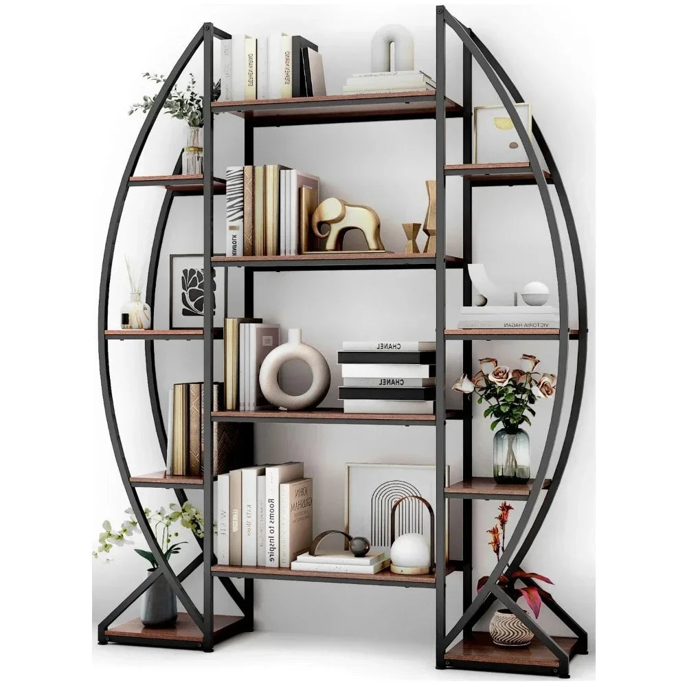 Oval Bookshelf 5 Tier Industrial Bookcases