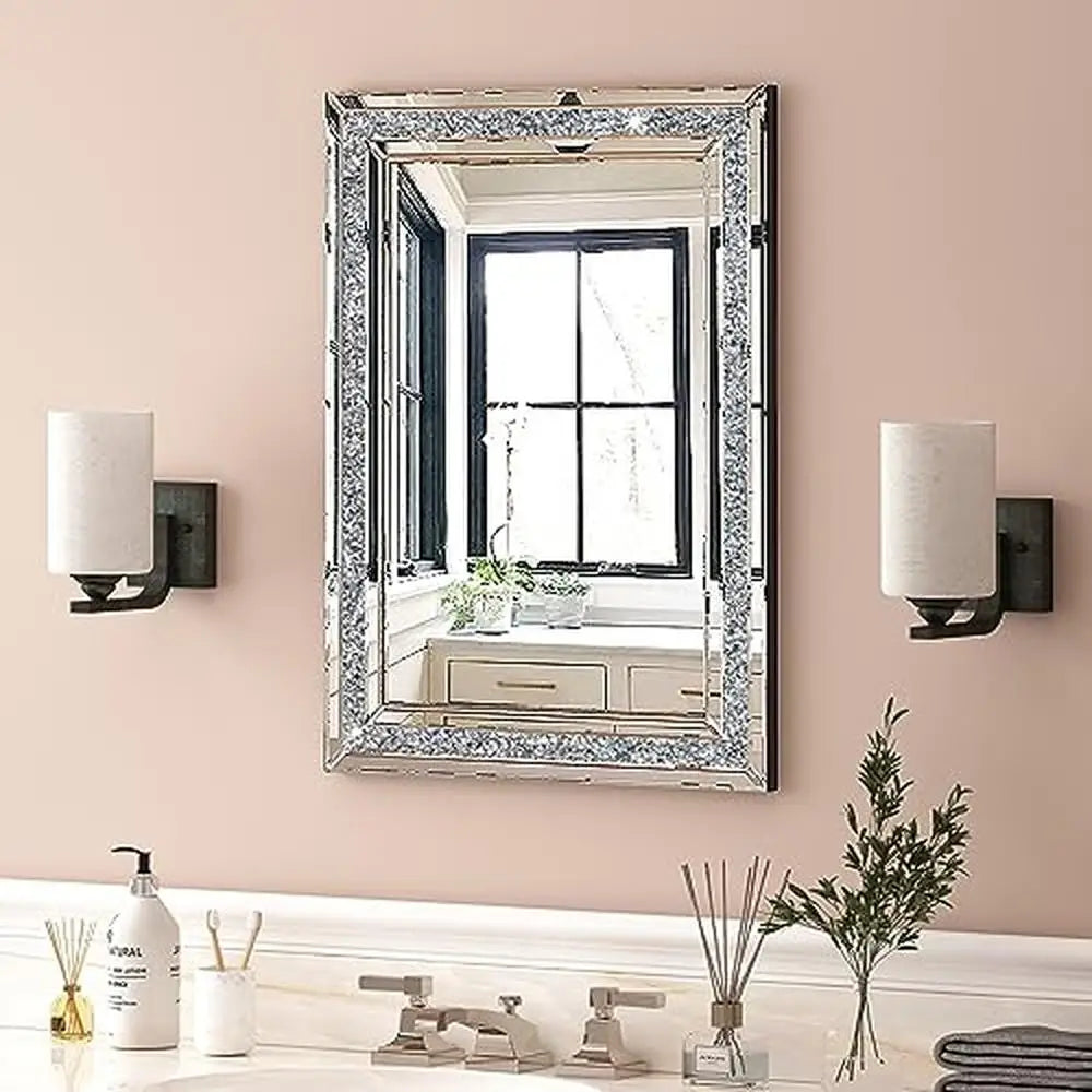 32x24 Crushed Diamond Beveled Wall Mirror