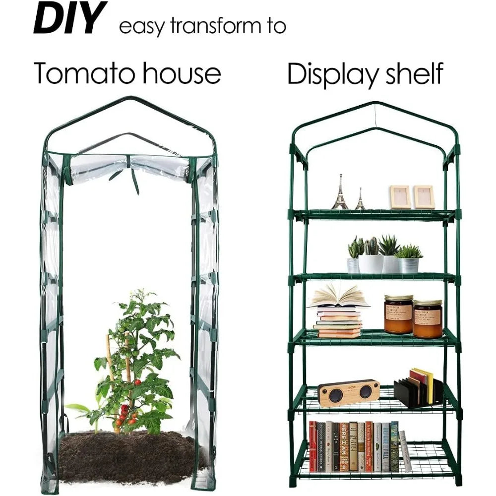 Portable Garden Greenhouse with Shelves and PVC Cover