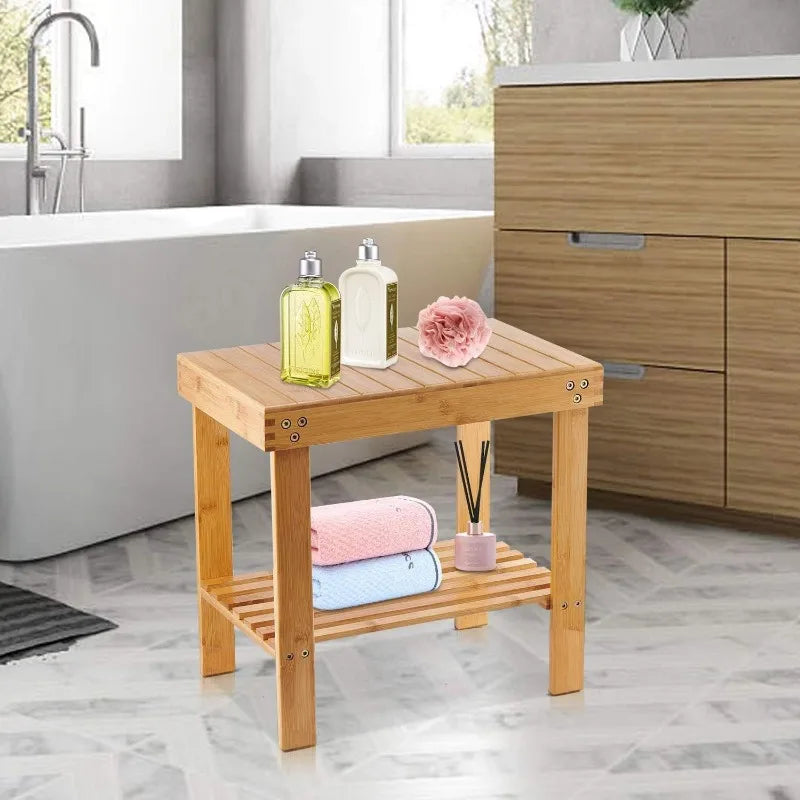 Bamboo Spa Bench Wood Seat Stool