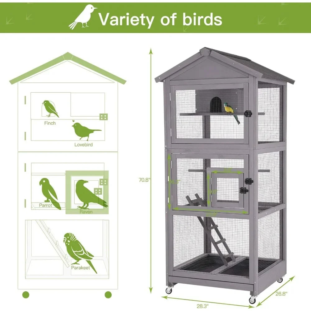 Bird Cage with Game Rack, Nest, and Easy-Clean Tray