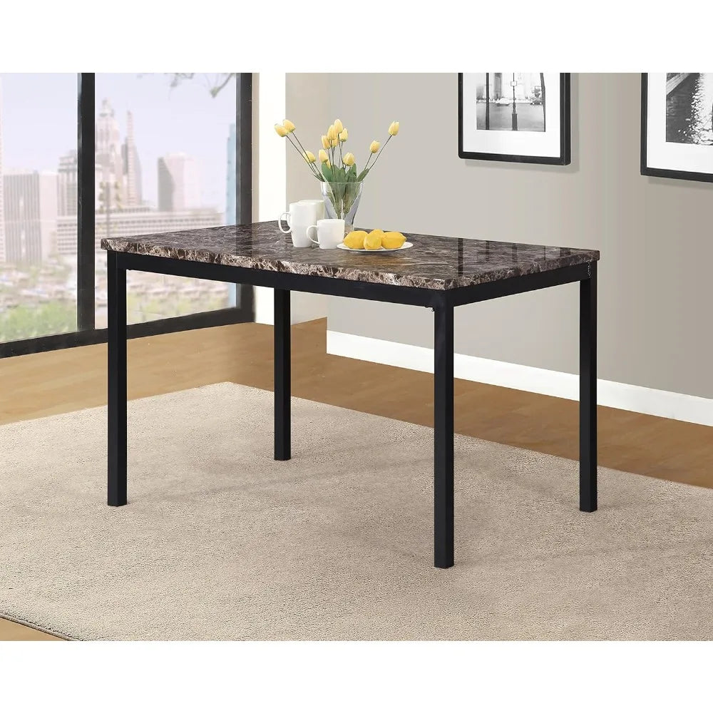 Family Metal Dining Table with Laminated Artificial Marble Countertop