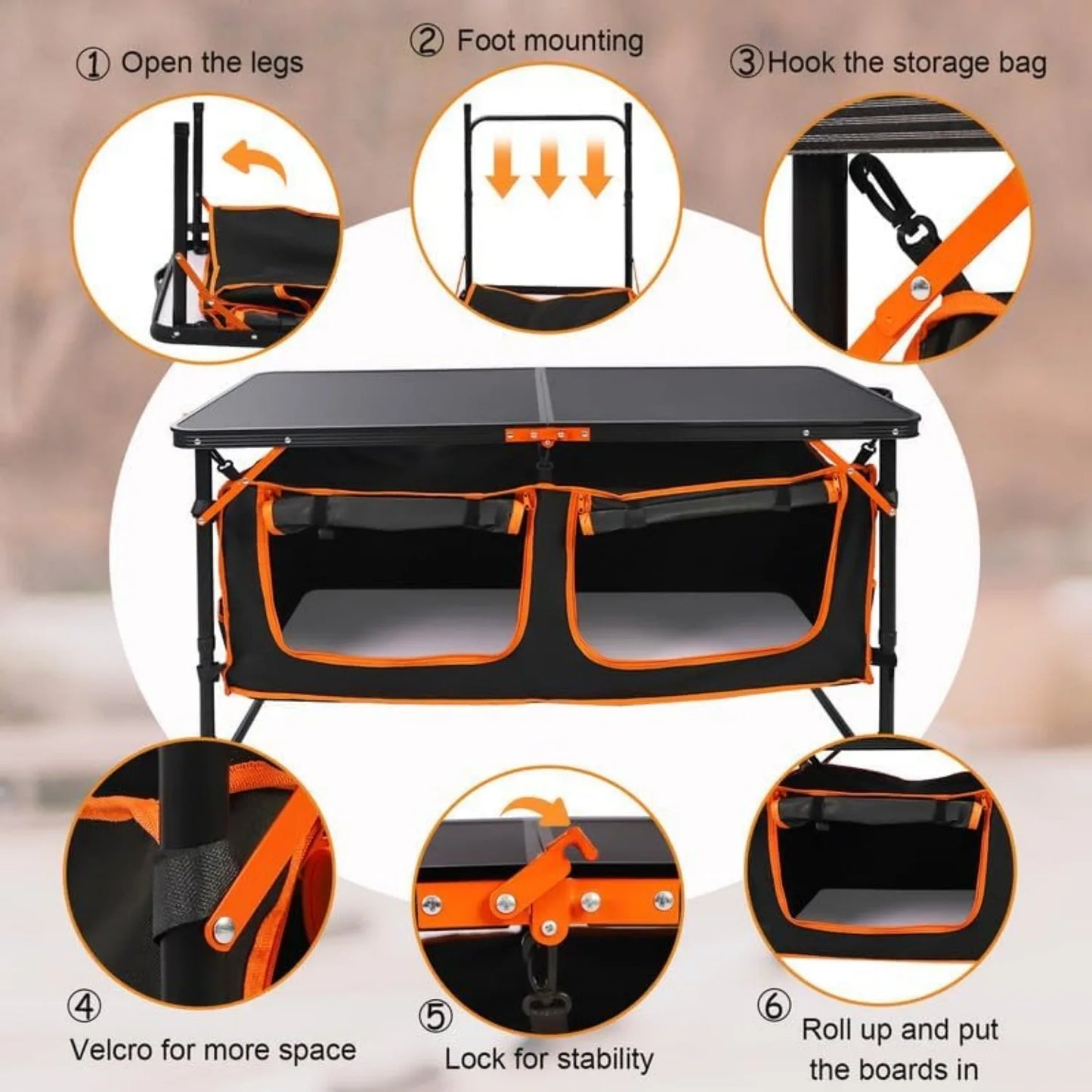 Folding Camping Table, Outdoor Adjustable Height Table with Storage Bag